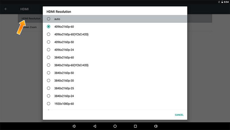 adjust the HDMI output resolution